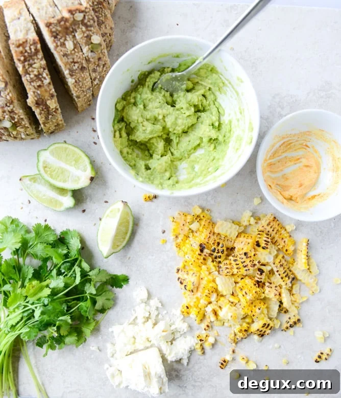 mexican grilled street corn avocado toast I howsweeteats.com
