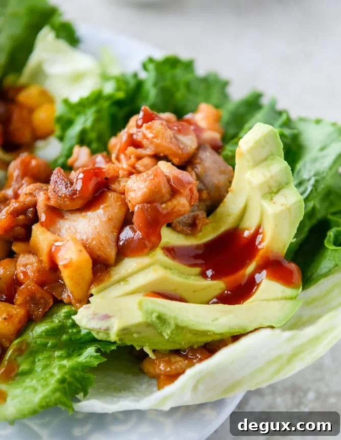bbq chicken and pineapple lettuce wraps with cilantro yogurt sauce I howsweeteats.com