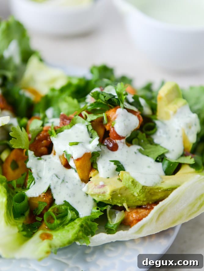 BBQ Chicken & Pineapple Lettuce Wraps with Cilantro Yogurt Drizzle 6 bbq chicken and pineapple lettuce wraps with cilantro yogurt sauce I howsweeteats.com