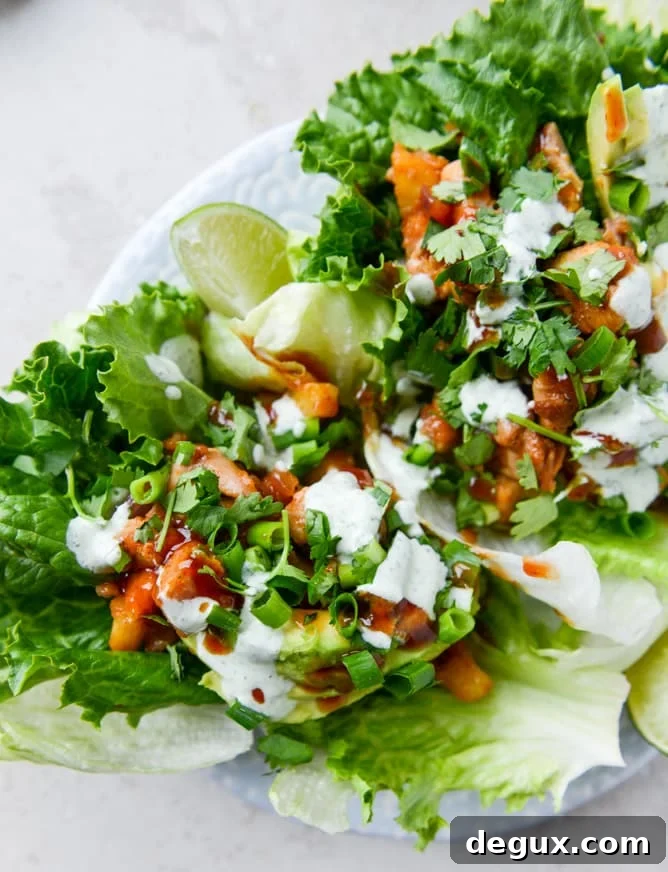 BBQ Chicken & Pineapple Lettuce Wraps with Cilantro Yogurt Drizzle 8 bbq chicken and pineapple lettuce wraps with cilantro yogurt sauce I howsweeteats.com