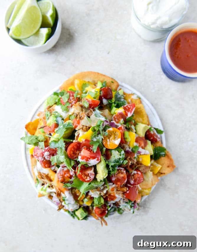 Oven-Baked Carnitas Nachos with Homemade Tortilla Chips 11 crispy carnitas oven nachos I howsweeteats.com