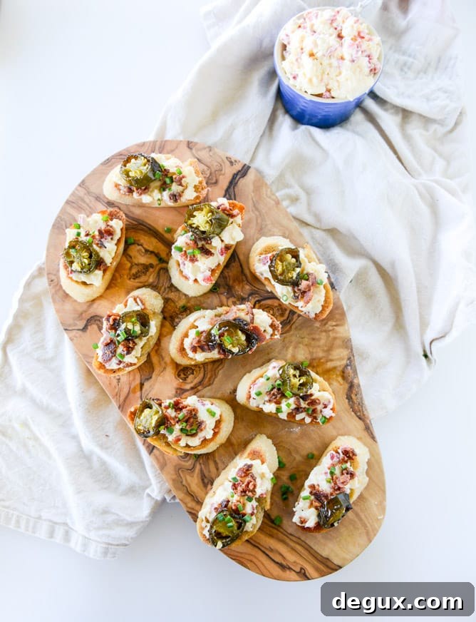 bacon ciabatta crostini with pimento cheese and candied jalapeños I howsweeteats.com