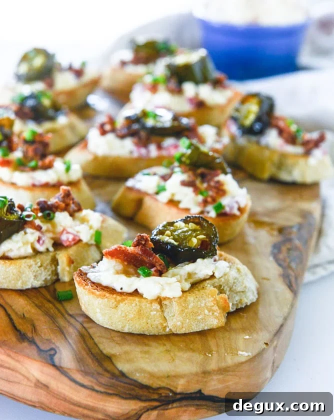 bacon ciabatta crostini with pimento cheese and candied jalapeños I howsweeteats.com