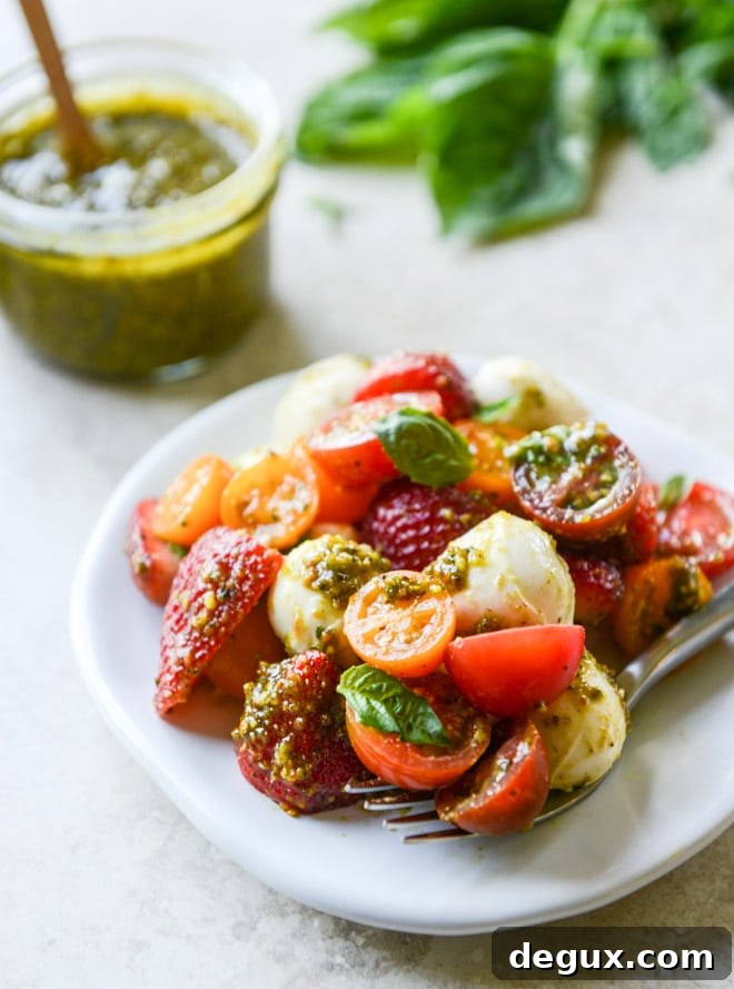 strawberry caprese with pistachio pesto I howsweeteats.com