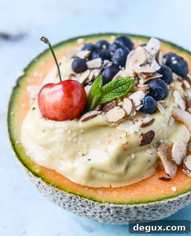 tropical banana rum and mango melon breakfast bowls I howsweeteats.com