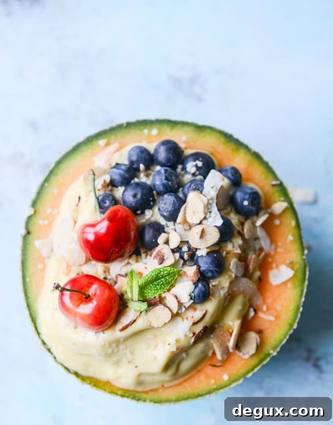tropical banana rum and mango melon breakfast bowls I howsweeteats.com