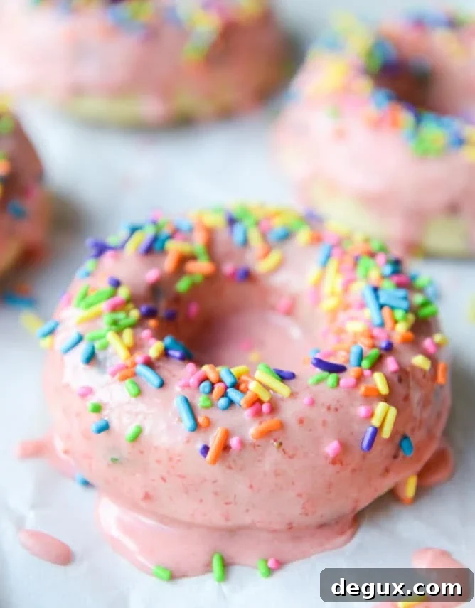 strawberry buttermilk sprinkle donuts I howsweeteats.com