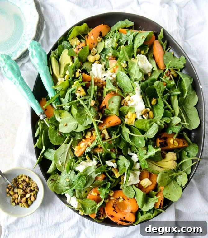 Grilled Apricot, Sweet Corn & Arugula Salad with Pistachios 2 grilled apricot, sweet corn and arugula salad I howsweeteats.com
