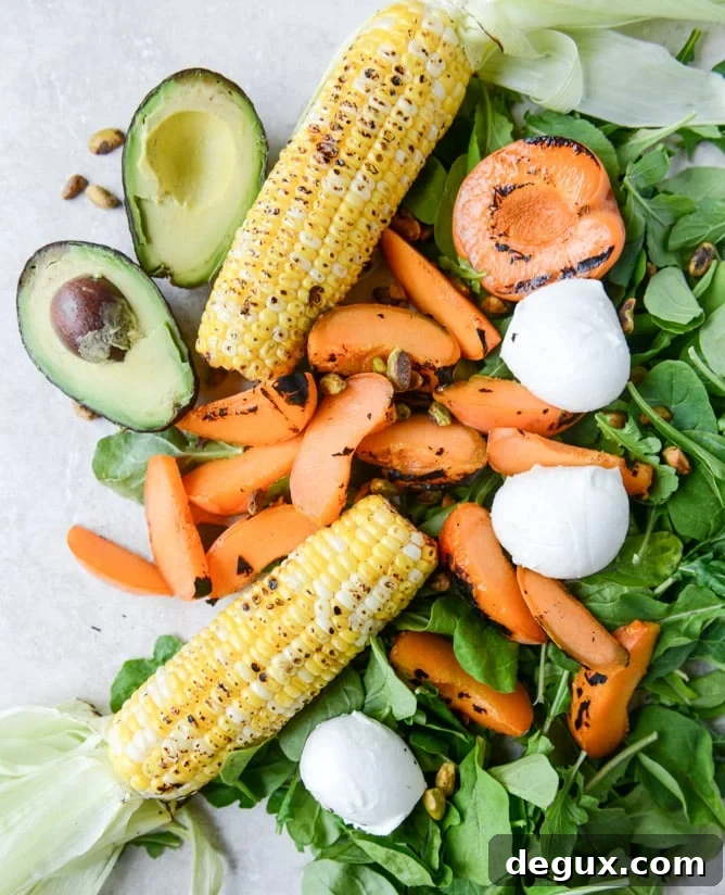 Grilled Apricot, Sweet Corn & Arugula Salad with Pistachios 3 grilled apricot, sweet corn and arugula salad I howsweeteats.com