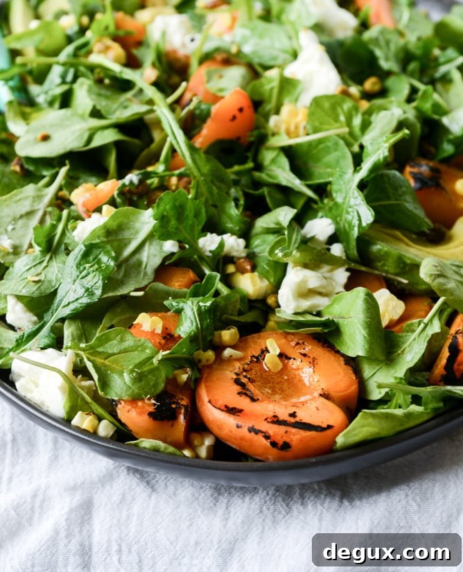 Grilled Apricot, Sweet Corn & Arugula Salad with Pistachios 5 grilled apricot, sweet corn and arugula salad I howsweeteats.com