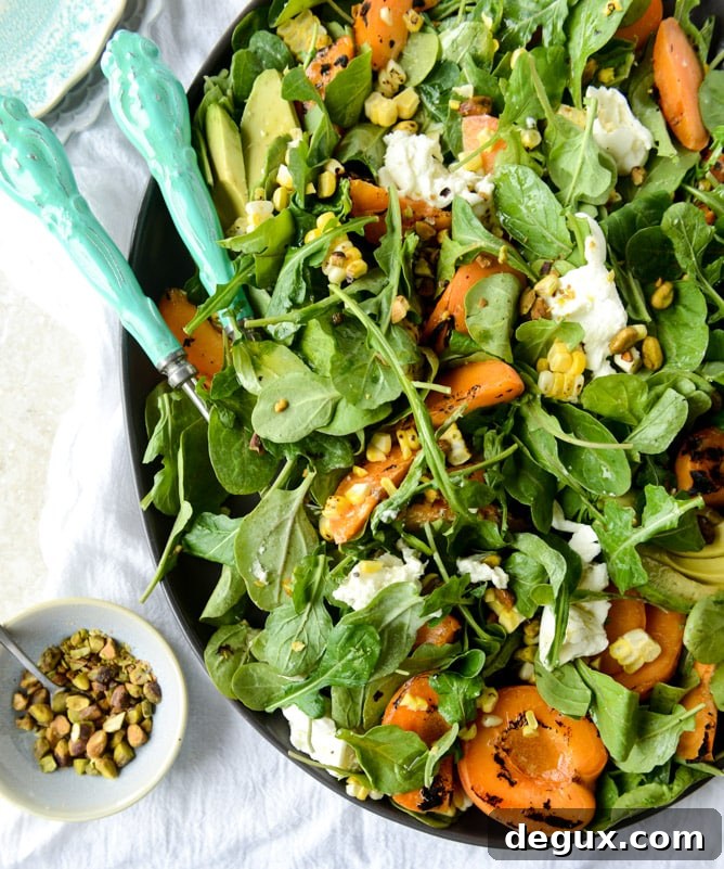 Grilled Apricot, Sweet Corn & Arugula Salad with Pistachios 7 grilled apricot, sweet corn and arugula salad I howsweeteats.com