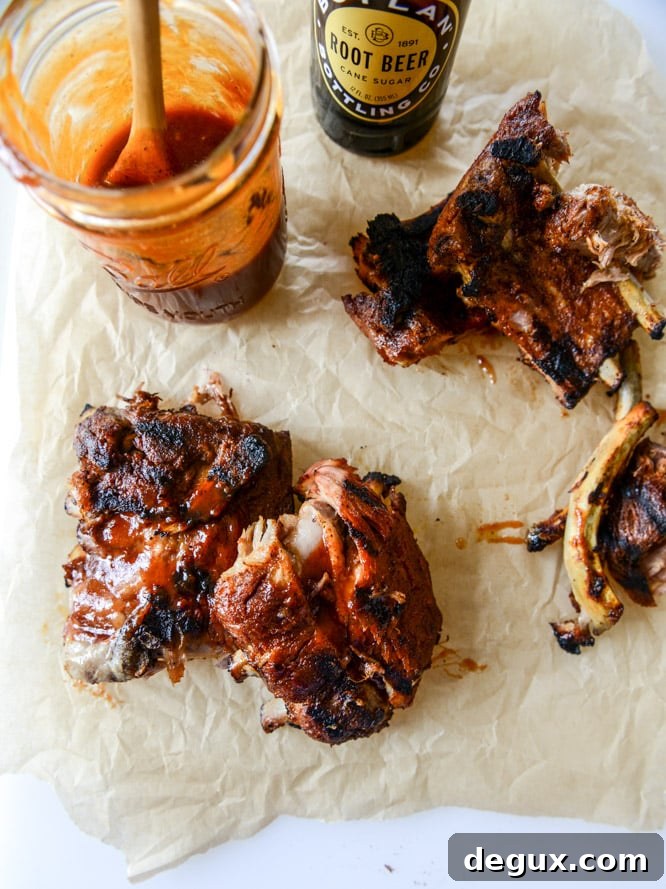 Grilled Baby Back Ribs with Root Beer BBQ Sauce I howsweeteats.com