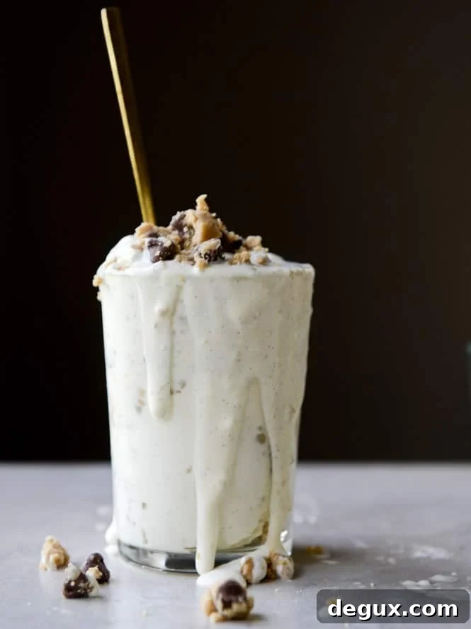 peanut butter chocolate chip cookie dough blizzard with no-churn vanilla bean ice cream I howsweeteats.com