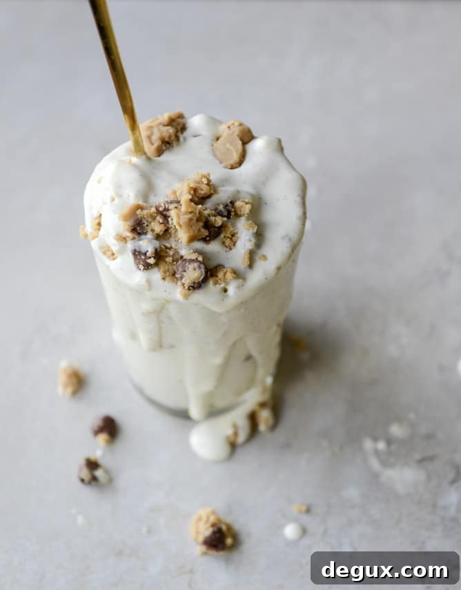peanut butter chocolate chip cookie dough blizzard with no-churn vanilla bean ice cream I howsweeteats.com