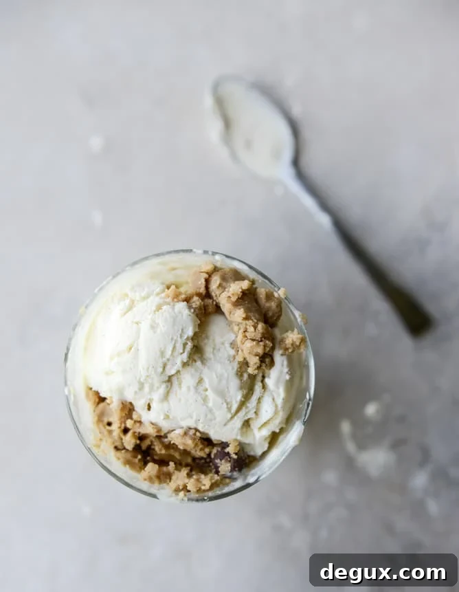 peanut butter chocolate chip cookie dough blizzard with no-churn vanilla bean ice cream I howsweeteats.com