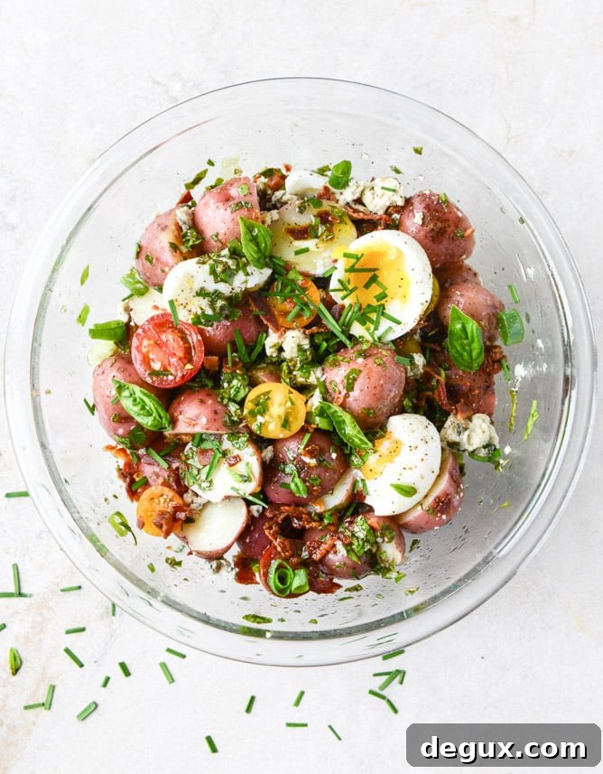 bacon blue potato salad with soft boiled eggs I howsweeteats.com