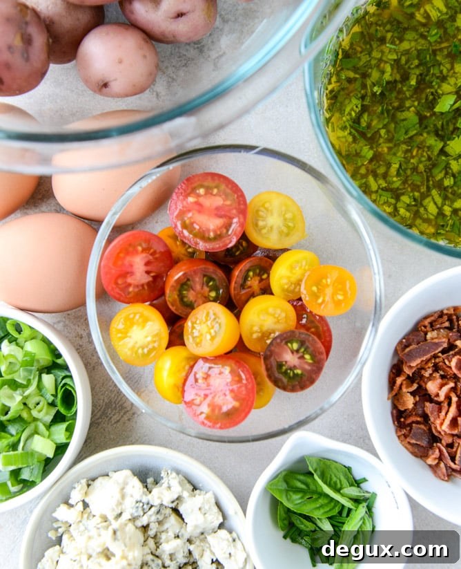 bacon blue potato salad with soft boiled eggs I howsweeteats.com