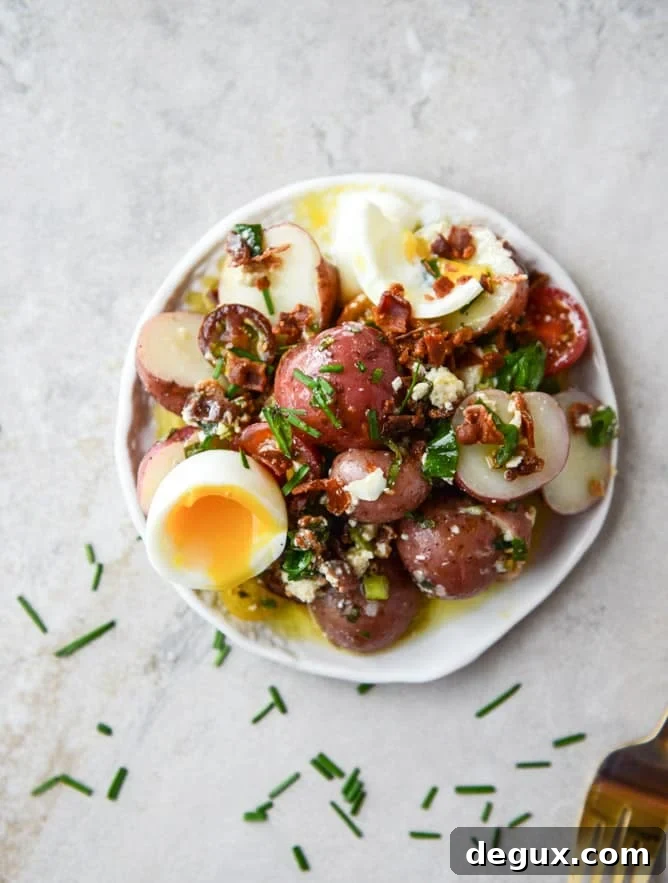 bacon blue potato salad with soft boiled eggs I howsweeteats.com