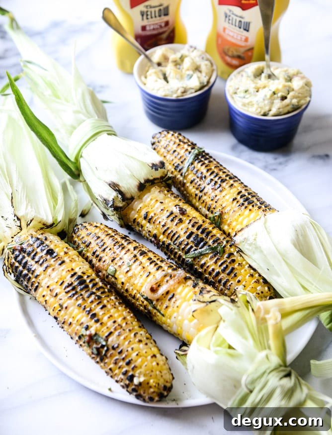 grilled corn with sweet + spicy mustard compound butter I howsweeteats.com