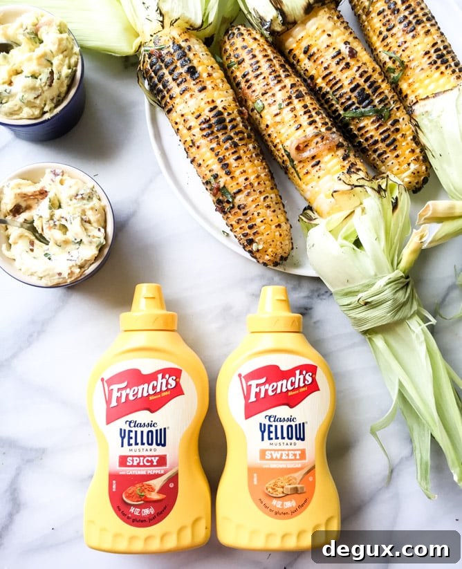 grilled corn with sweet + spicy mustard compound butter I howsweeteats.com