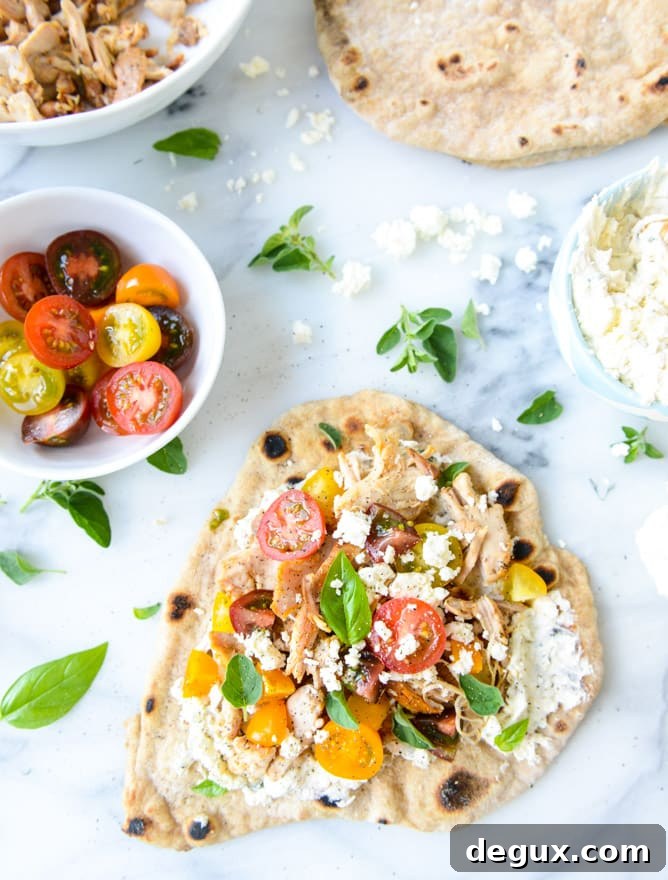 Smoky Grilled Chicken Pitas with Creamy Feta and Herbs 7 smoky grilled chicken pita flatbreads with creamy feta I howsweeteats.com