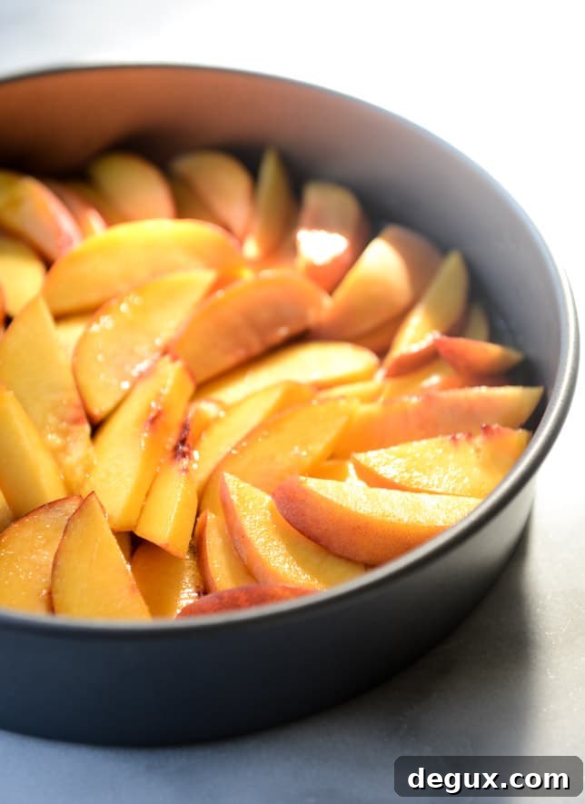 Cinnamon Sugar Bourbon Peach Upside-Down Cake Recipe 4 cinnamon sugar bourbon peach upside down cake I howsweeteats.com