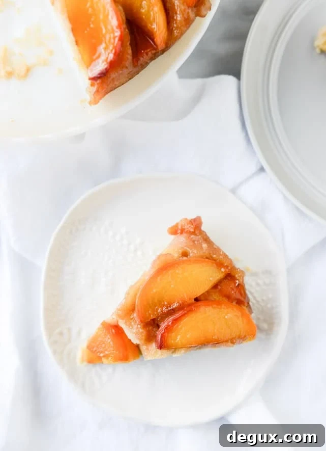 Cinnamon Sugar Bourbon Peach Upside-Down Cake Recipe 8 cinnamon sugar bourbon peach upside down cake I howsweeteats.com