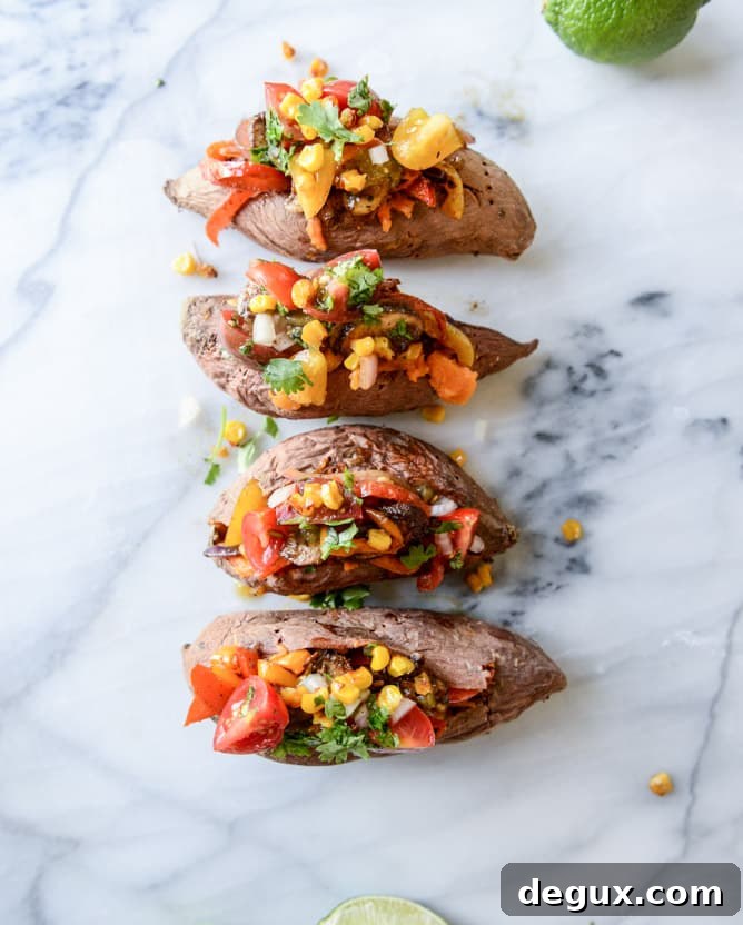 Chipotle-Drizzled Veggie Fajita Stuffed Sweet Potatoes 4 fajita stuffed sweet potatoes I howsweeteats.com