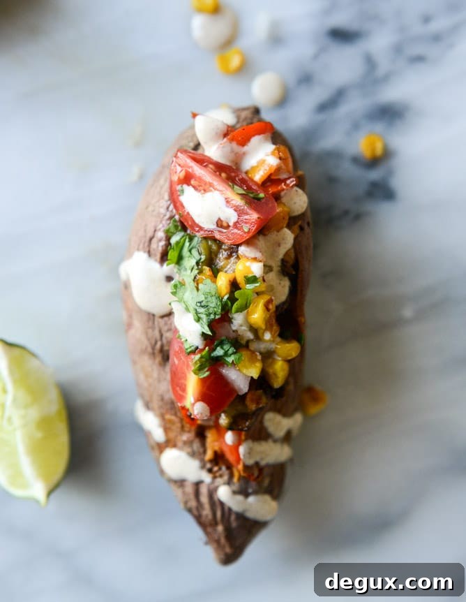 Chipotle-Drizzled Veggie Fajita Stuffed Sweet Potatoes 5 fajita stuffed sweet potatoes I howsweeteats.com