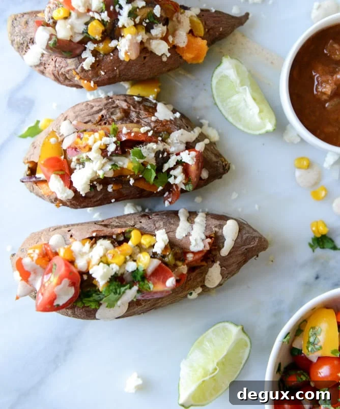 Chipotle-Drizzled Veggie Fajita Stuffed Sweet Potatoes 6 fajita stuffed sweet potatoes I howsweeteats.com