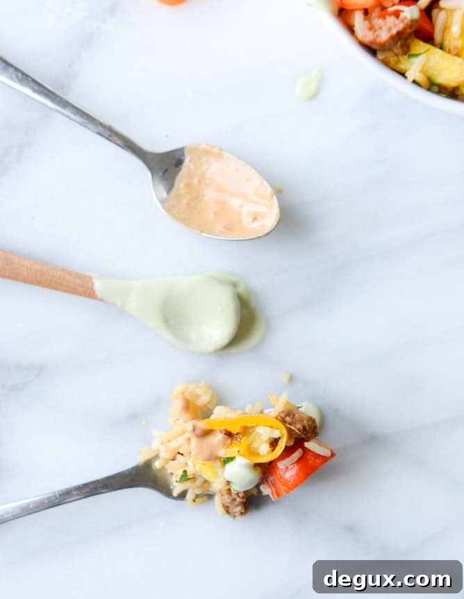 Pineapple Chorizo Rice Bowls with Avocado and Chipotle Cream 7 pineapple chorizo rice bowls I howsweeteats.com