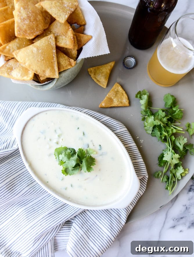 roasted green chile queso cheese dip I howsweeteats.com