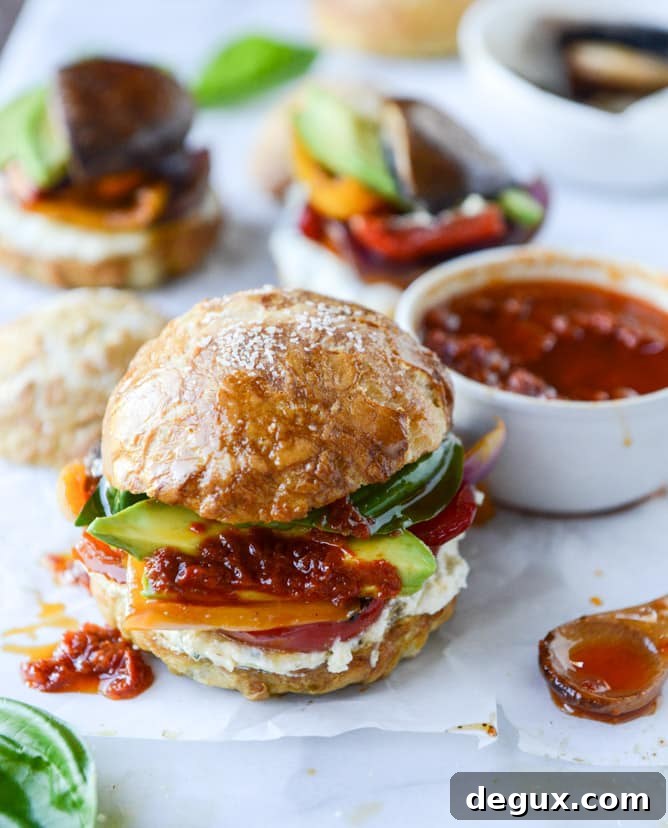 grilled veggie sliders on homemade pretzel buns I howsweeteats.com
