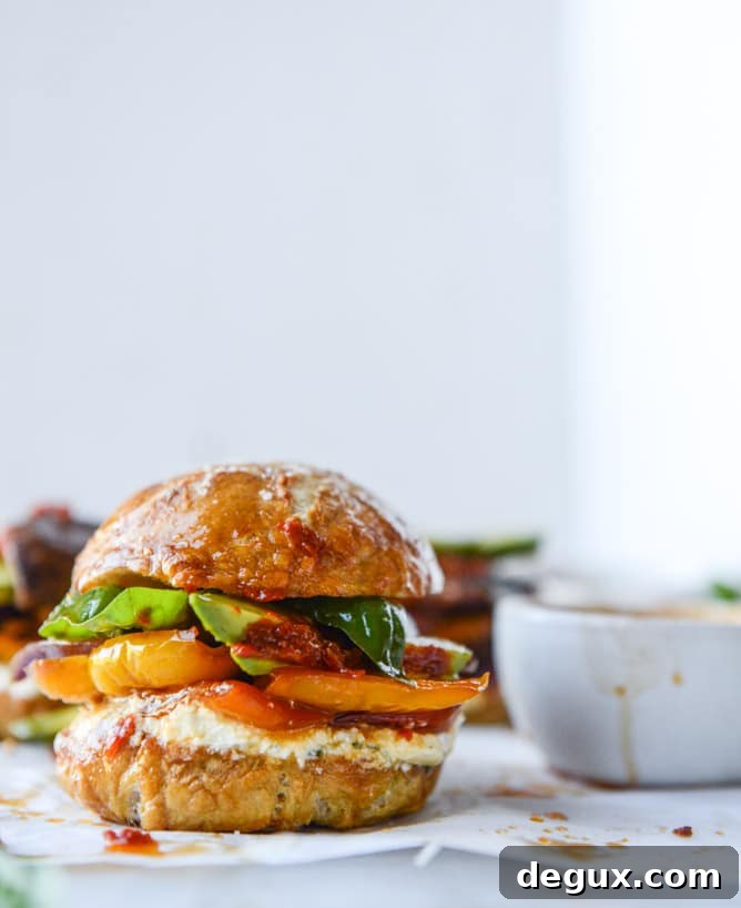 grilled veggie sliders on homemade pretzel buns I howsweeteats.com