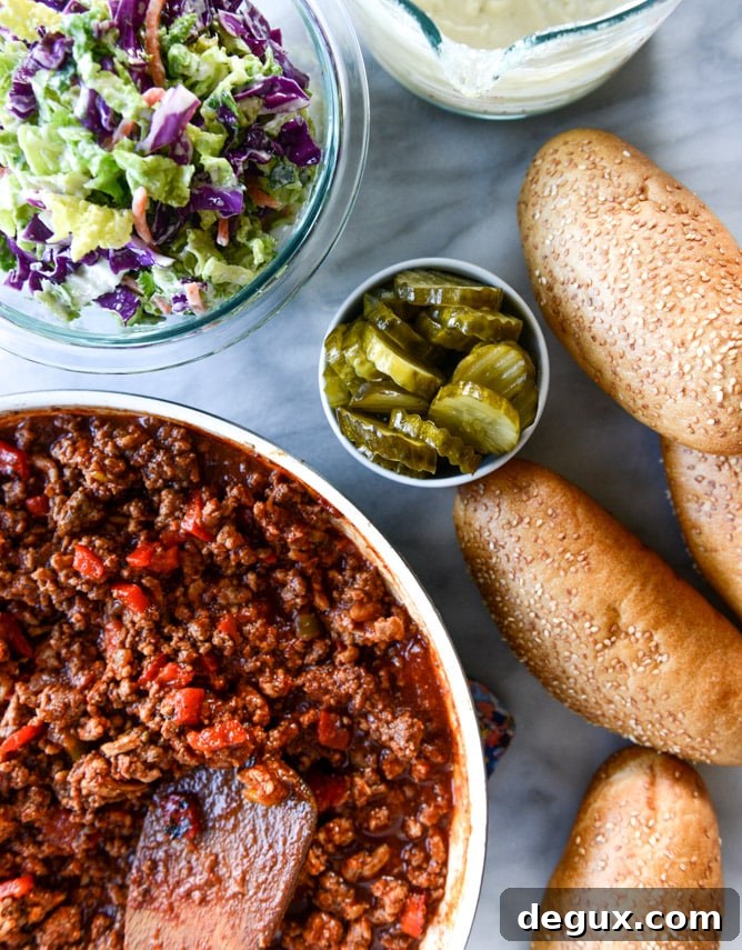 smoky sloppy joes with green chiles and greek yogurt slaw I howsweeteats.com