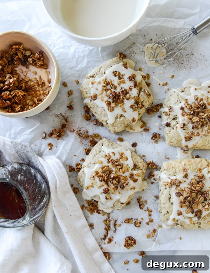 oatmeal crunch scones with maple glaze I howsweeteats.com