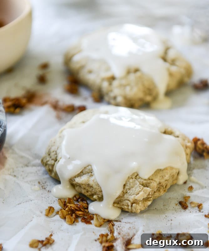 oatmeal crunch scones with maple glaze I howsweeteats.com