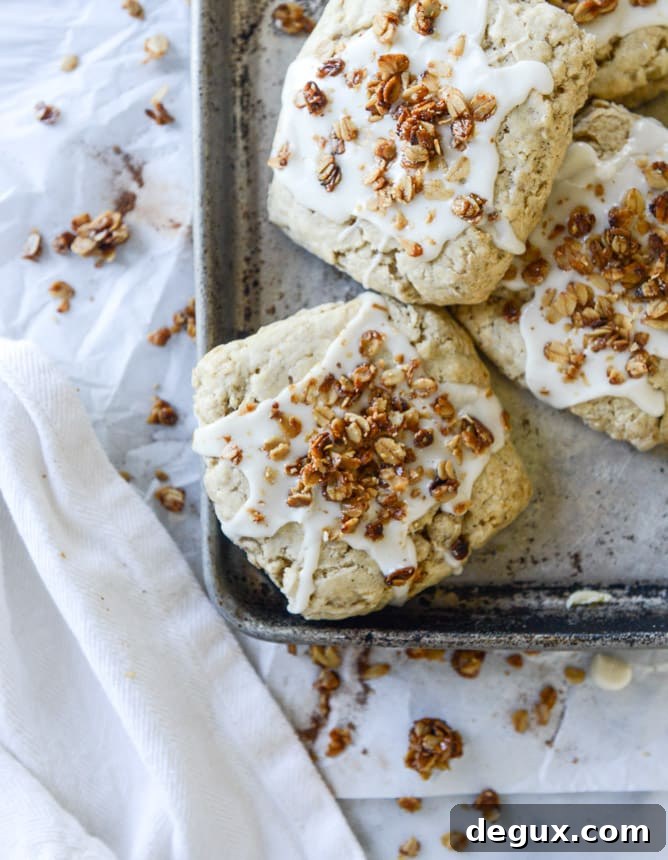 oatmeal crunch scones with maple glaze I howsweeteats.com