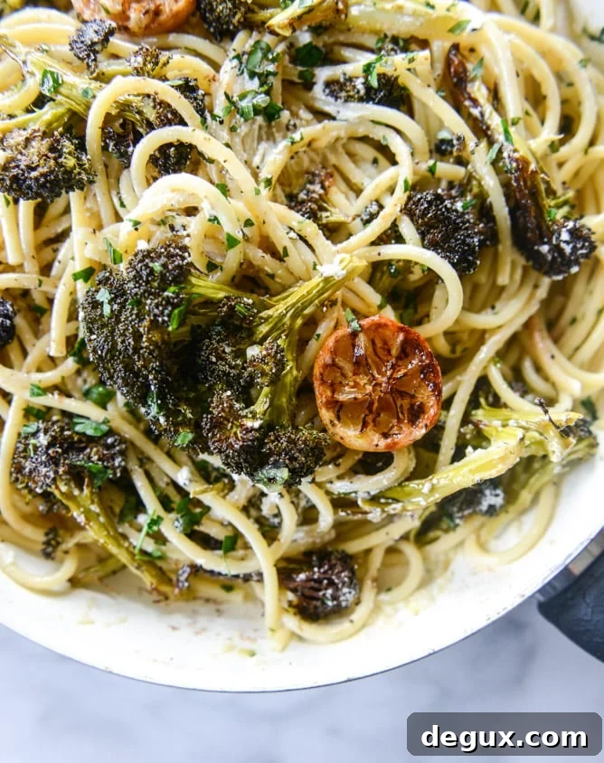 blackened broccoli bucatini with charred lemon and goat cheese I howsweeteats.com
