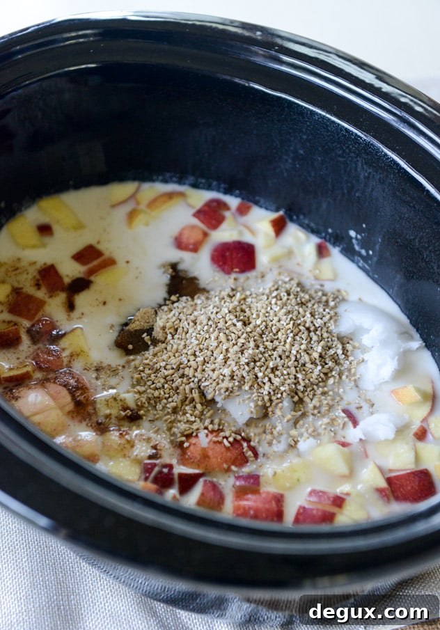 slow cooker apple cinnamon oatmeal with maple cream I howsweeteats.com