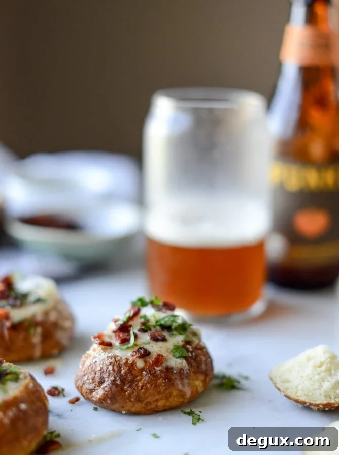 cider cheese soup shooters in mini pretzel bread bowls I howsweeteats.com