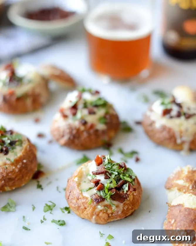 cider cheese soup shooters in mini pretzel bread bowls I howsweeteats.com