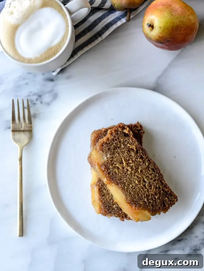 Caramelized Pear Upside-Down Bread Recipe for Fall Baking 11 caramelized upside down pear bread I howsweeteats.com