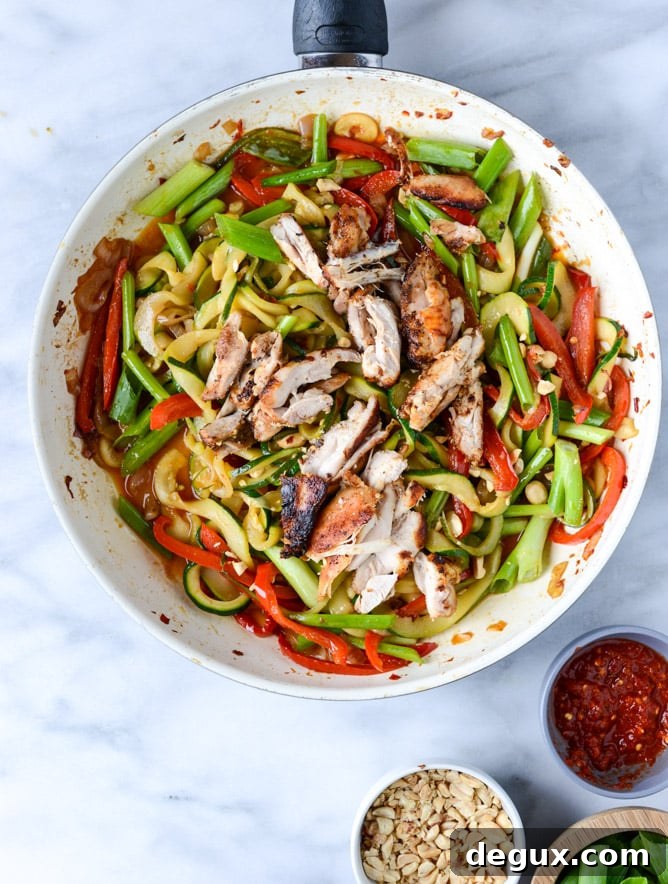 Thai Drunken Zucchini Noodles with Spicy Honey Chicken 6 thai drunken zucchini noodles I howsweeteats.com