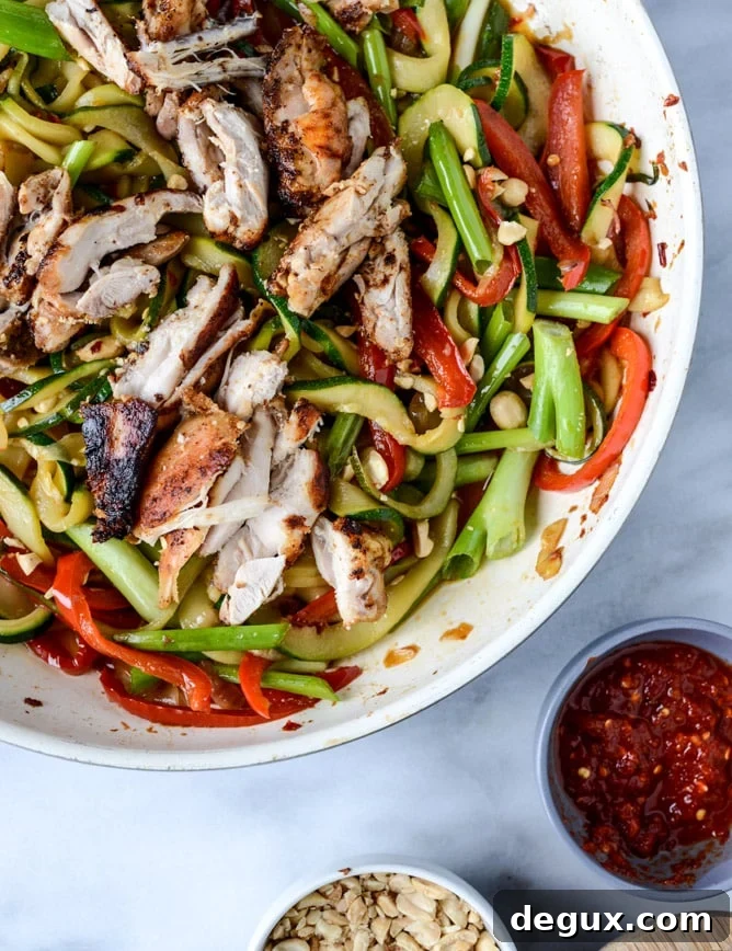 Thai Drunken Zucchini Noodles with Spicy Honey Chicken 7 thai drunken zucchini noodles I howsweeteats.com