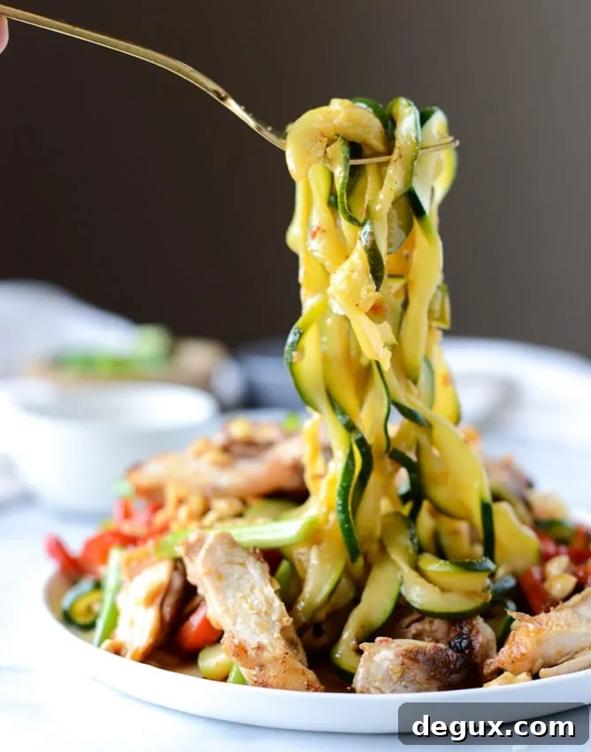 Thai Drunken Zucchini Noodles with Spicy Honey Chicken 9 drunken zoodles I howsweeteats.com-9
