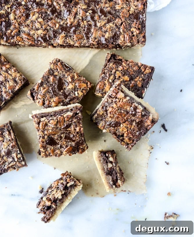 salted chocolate pecan pie bars I howsweeteats.com