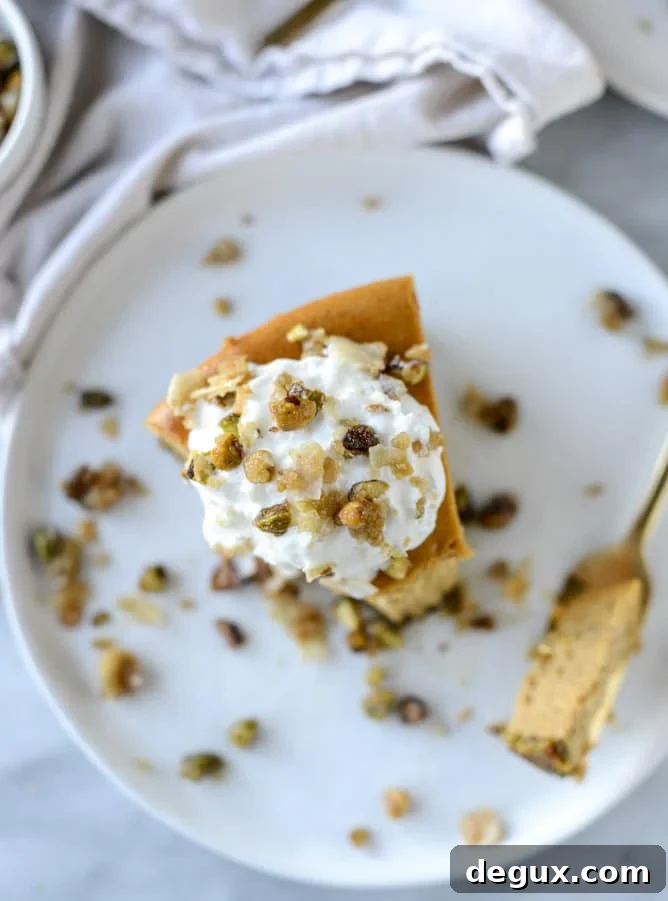 Brown Sugar Pumpkin Cheesecake with Pistachio Macaroon Crust 11 brown sugar pumpkin cheesecake with pistachio macaroon crust I howsweeteats.com