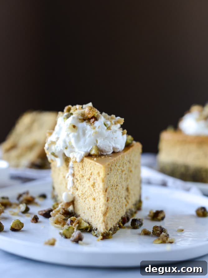 Brown Sugar Pumpkin Cheesecake with Pistachio Macaroon Crust 7 brown sugar pumpkin cheesecake with pistachio macaroon crust I howsweeteats.com