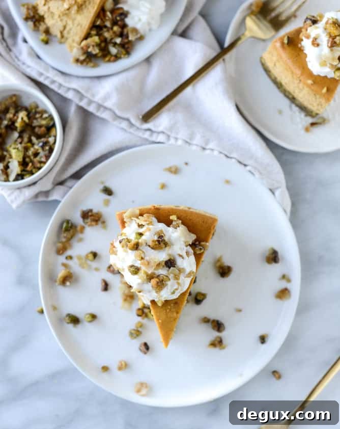 Brown Sugar Pumpkin Cheesecake with Pistachio Macaroon Crust 8 brown sugar pumpkin cheesecake with pistachio macaroon crust I howsweeteats.com